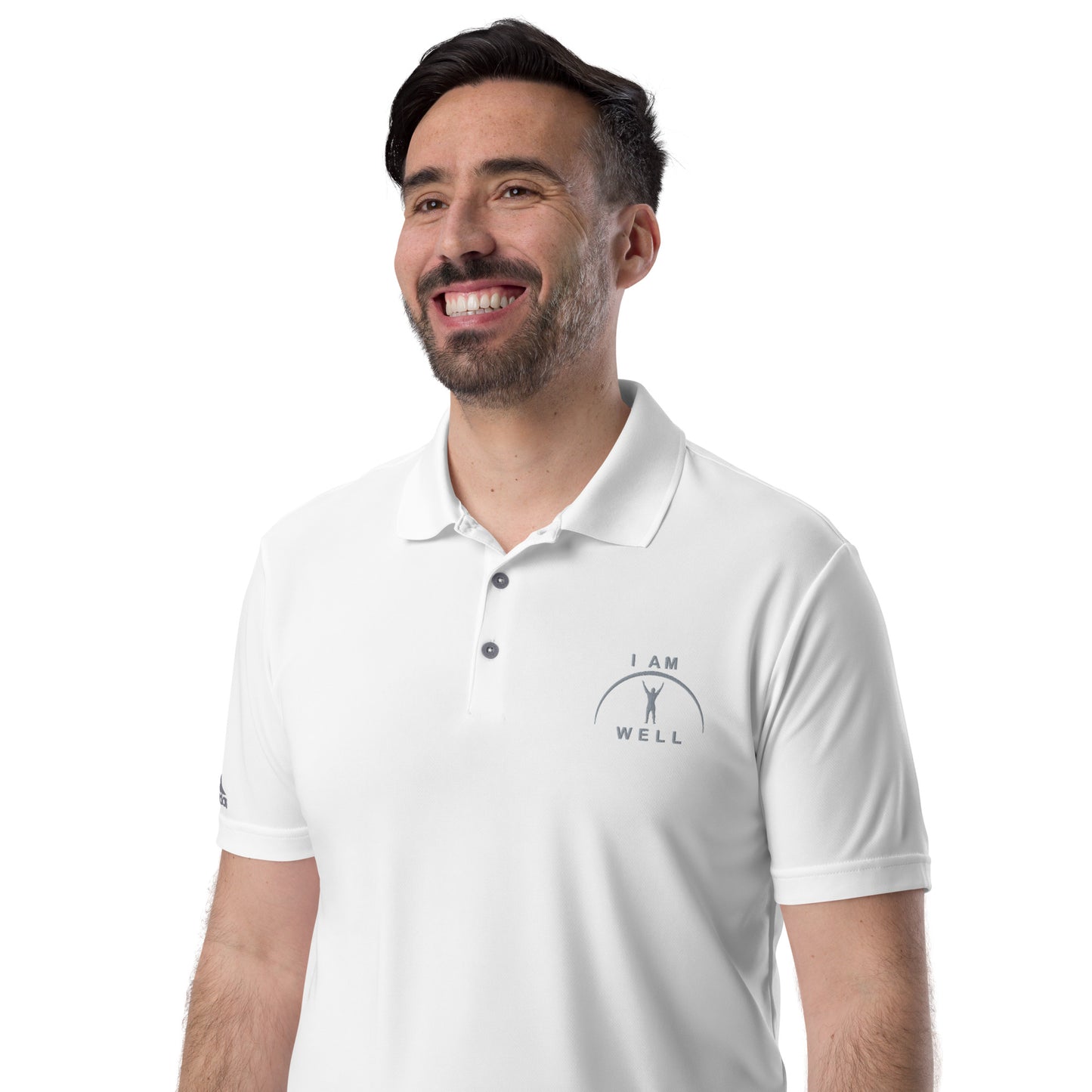 I AM WELL Men's Adidas Performance Polo Shirt Grey Embroidered Logo (multiple color options)