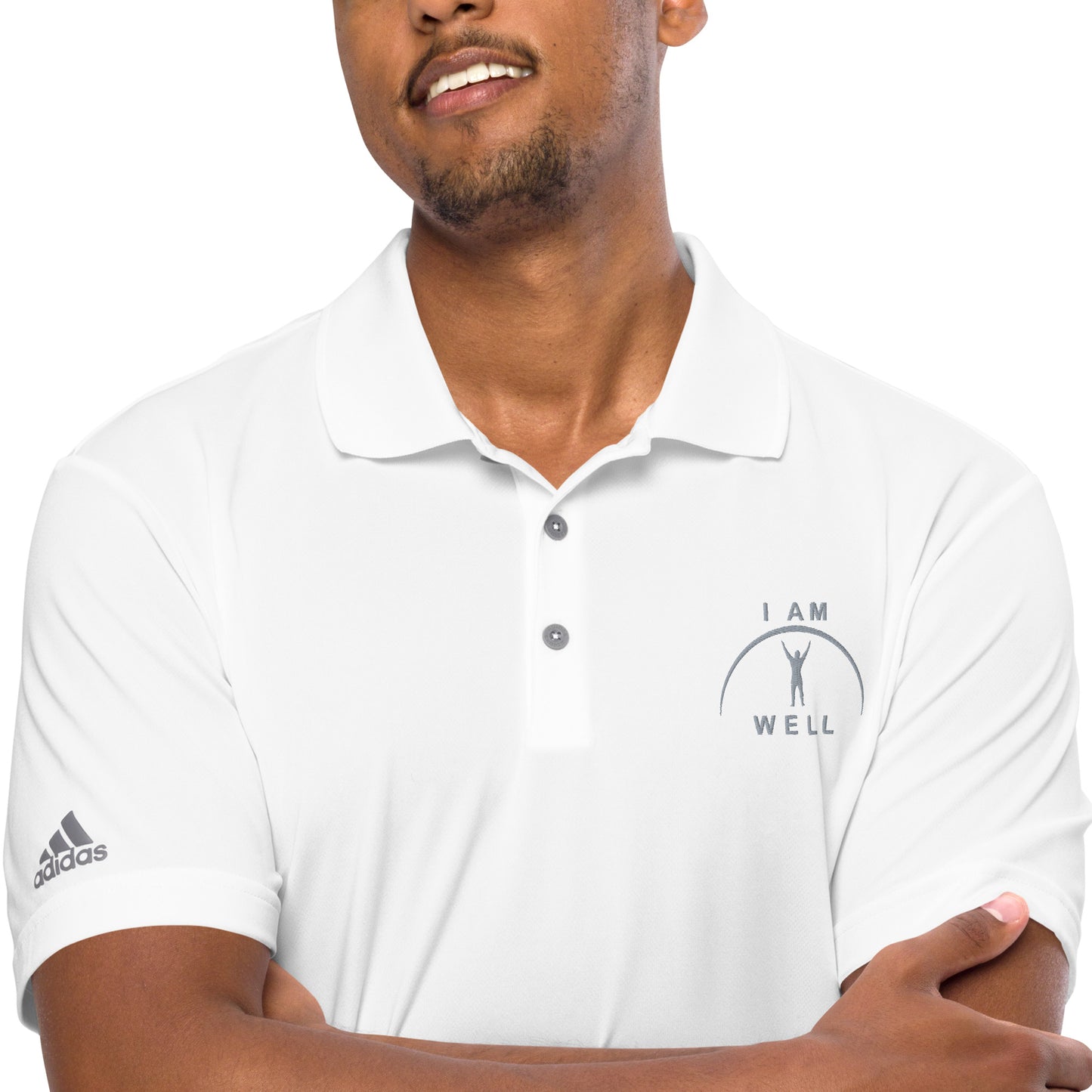 I AM WELL Men's Adidas Performance Polo Shirt Grey Embroidered Logo (multiple color options)