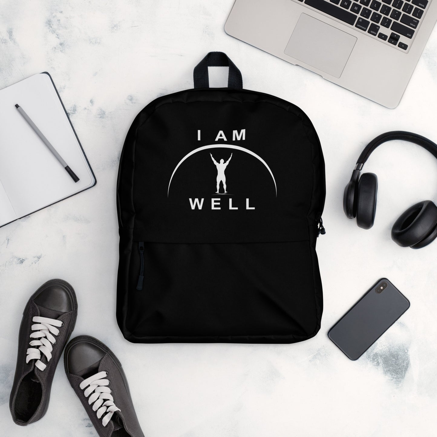 I AM WELL Men's Backpack - Black w/ White Logo