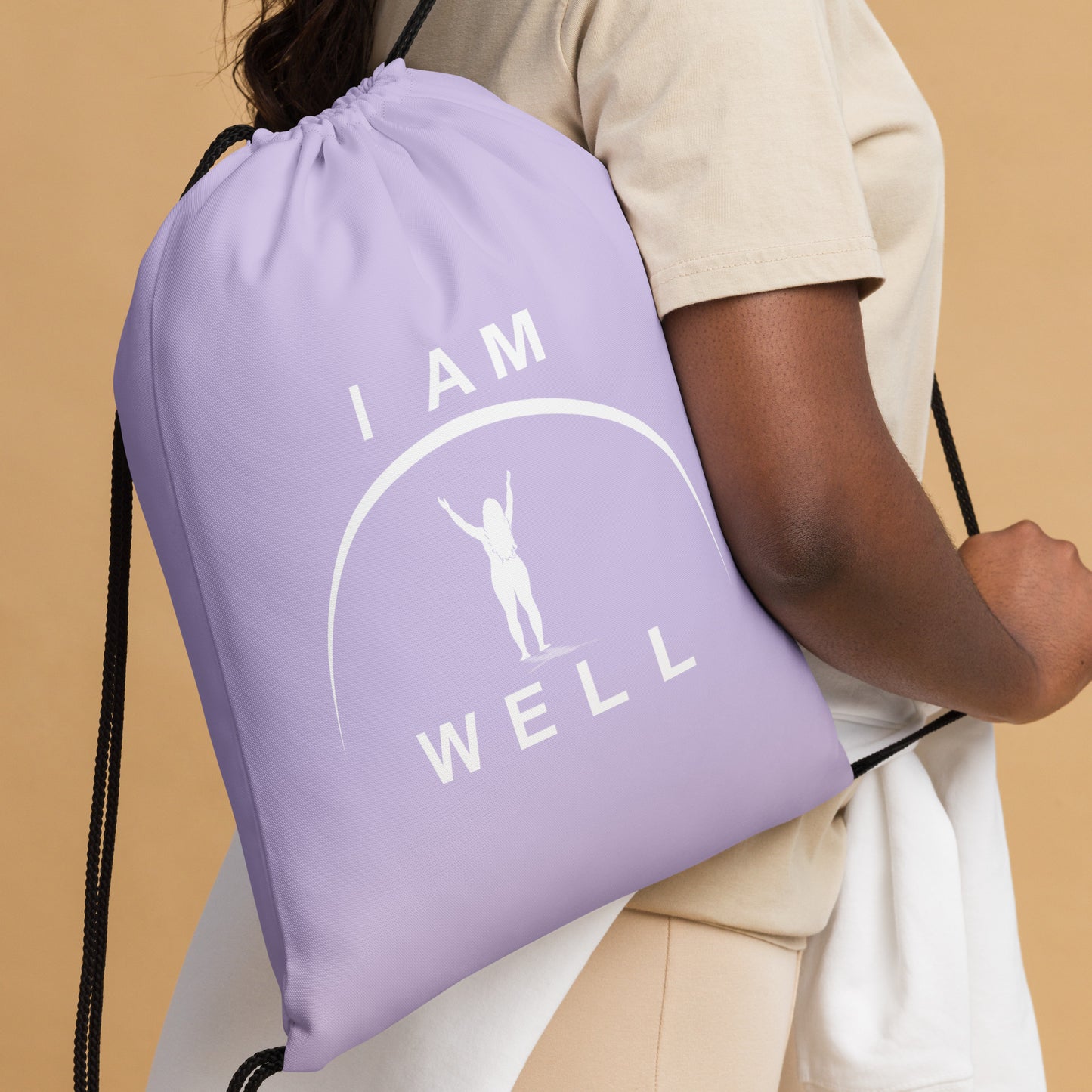 I AM WELL Women's Drawstring Bag - Light Purple w/ White Logo