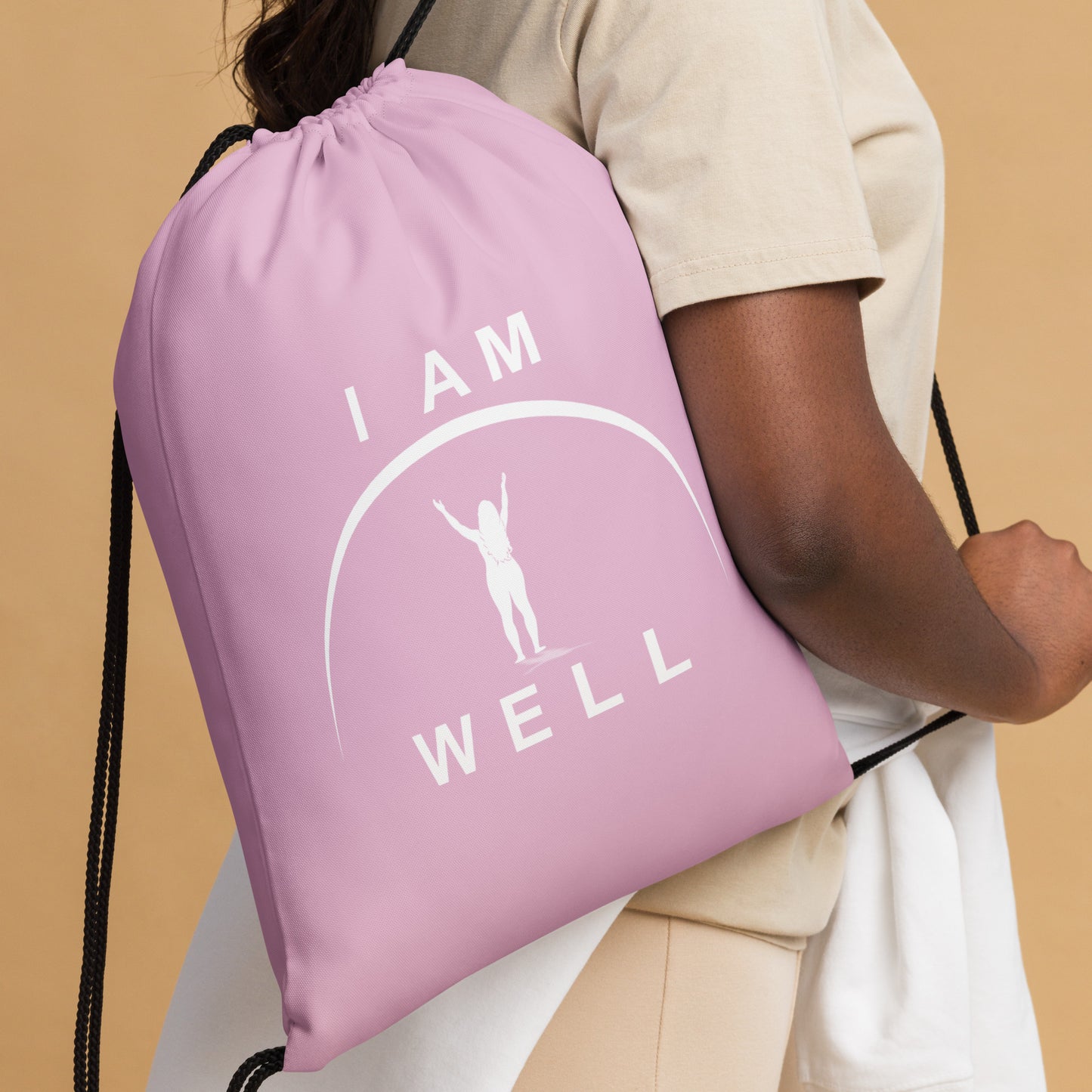 I AM WELL Women's Drawstring Bag - Pink w/ White Logo