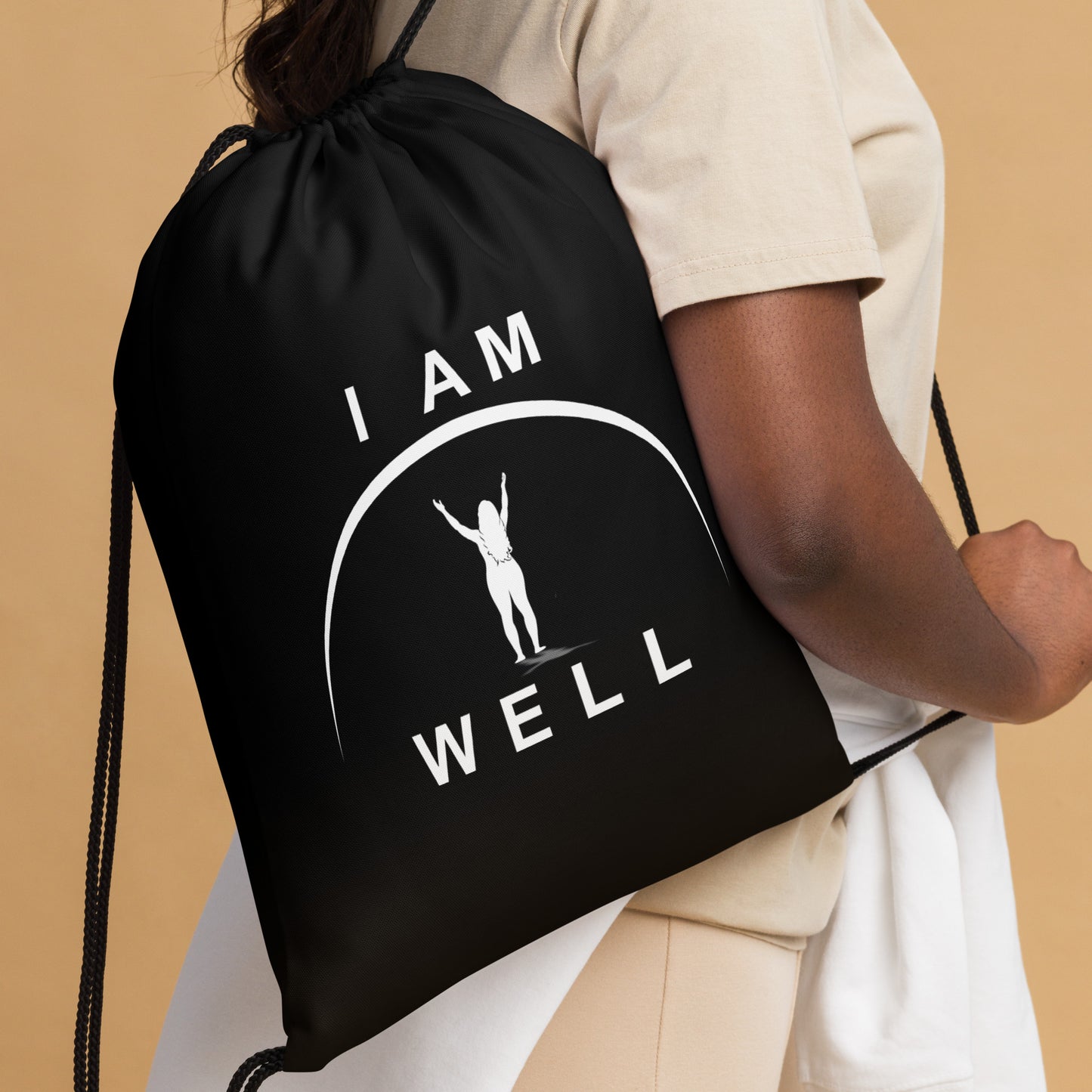 I AM WELL Women's Drawstring Bag - Black w/ White Logo