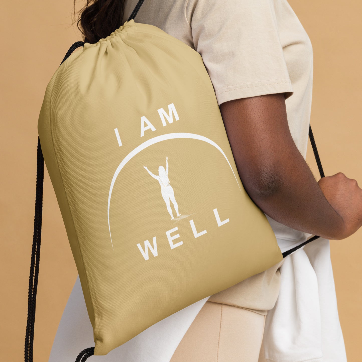 I AM WELL Women's Drawstring Bag - Gold w/ White Logo