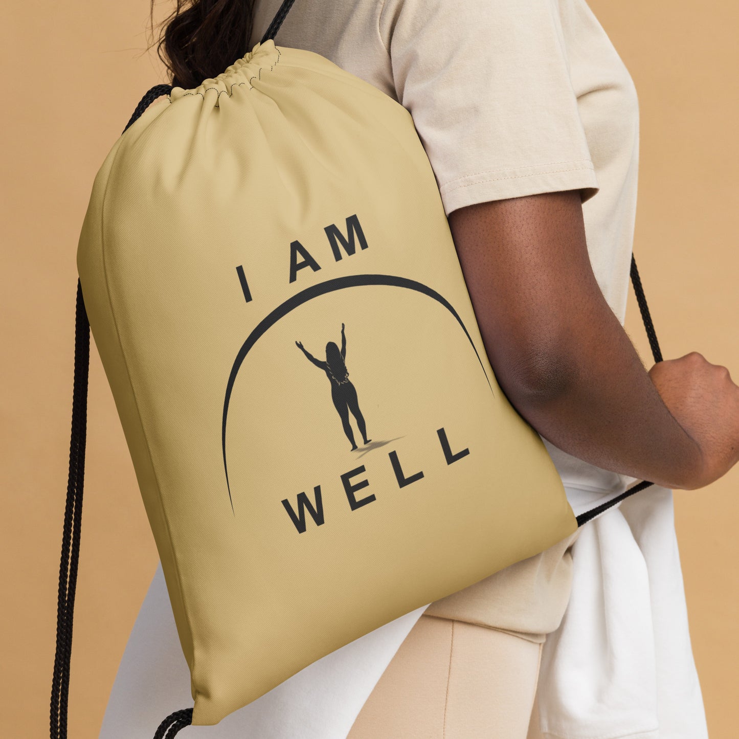 I AM WELL Women's Drawstring Bag - Gold w/ Black Logo