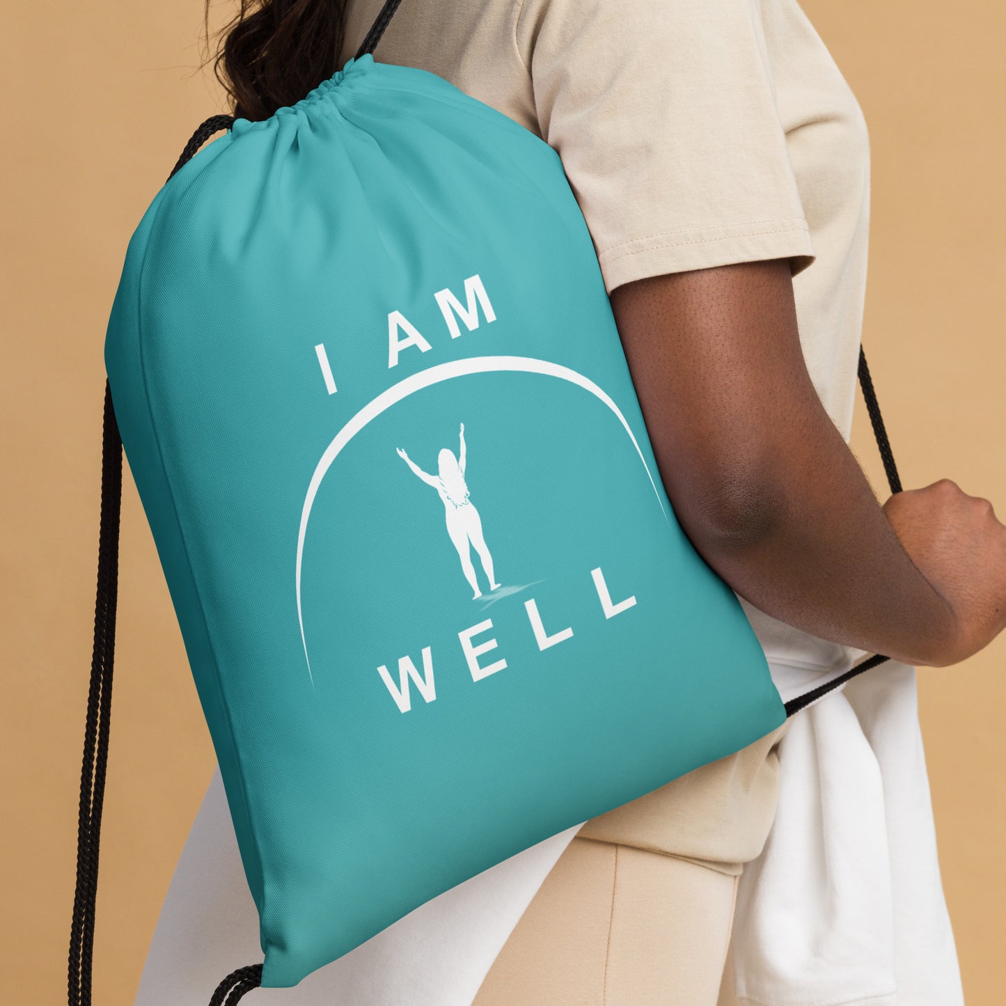 I AM WELL Women's Drawstring Bag - Teal w/ White Logo