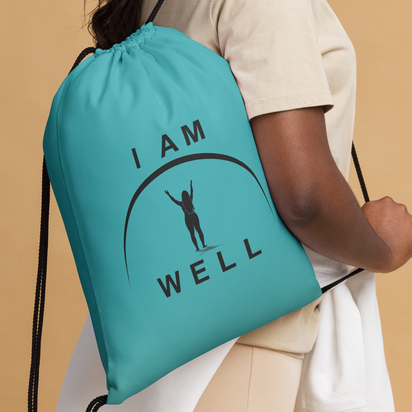 I AM WELL Women's Drawstring Bag - Teal w/ Black Logo