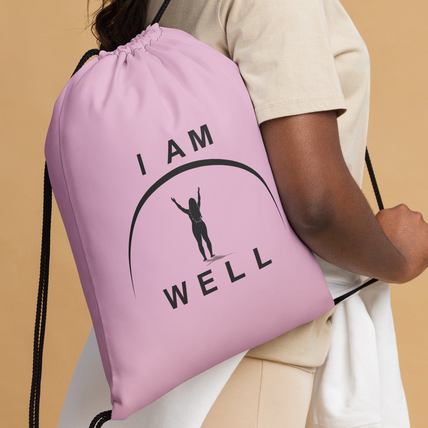 I AM WELL Women's Drawstring Bag - Pink w/ Black Logo