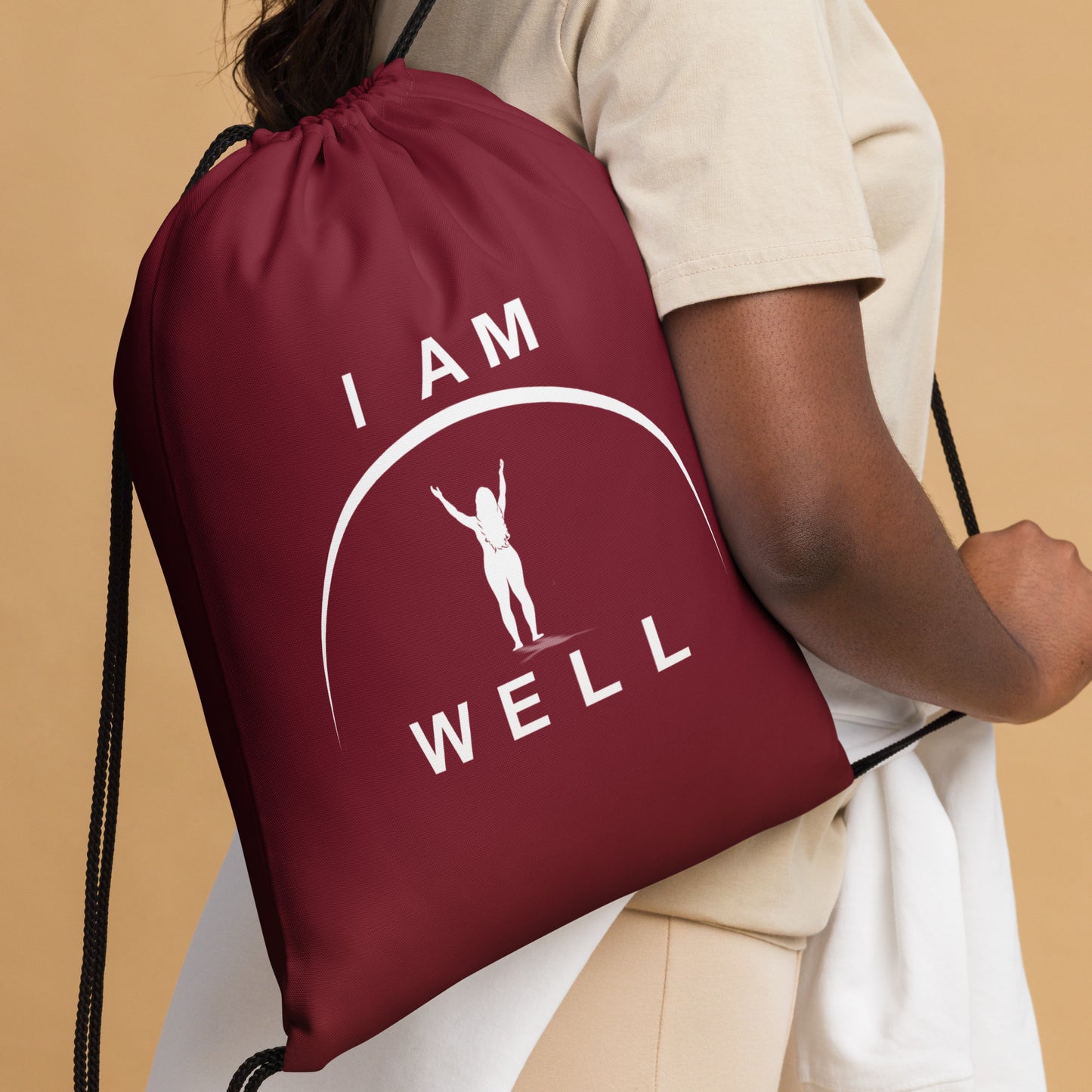 I AM WELL Women's Drawstring Bag - Burgundy w/ White Logo