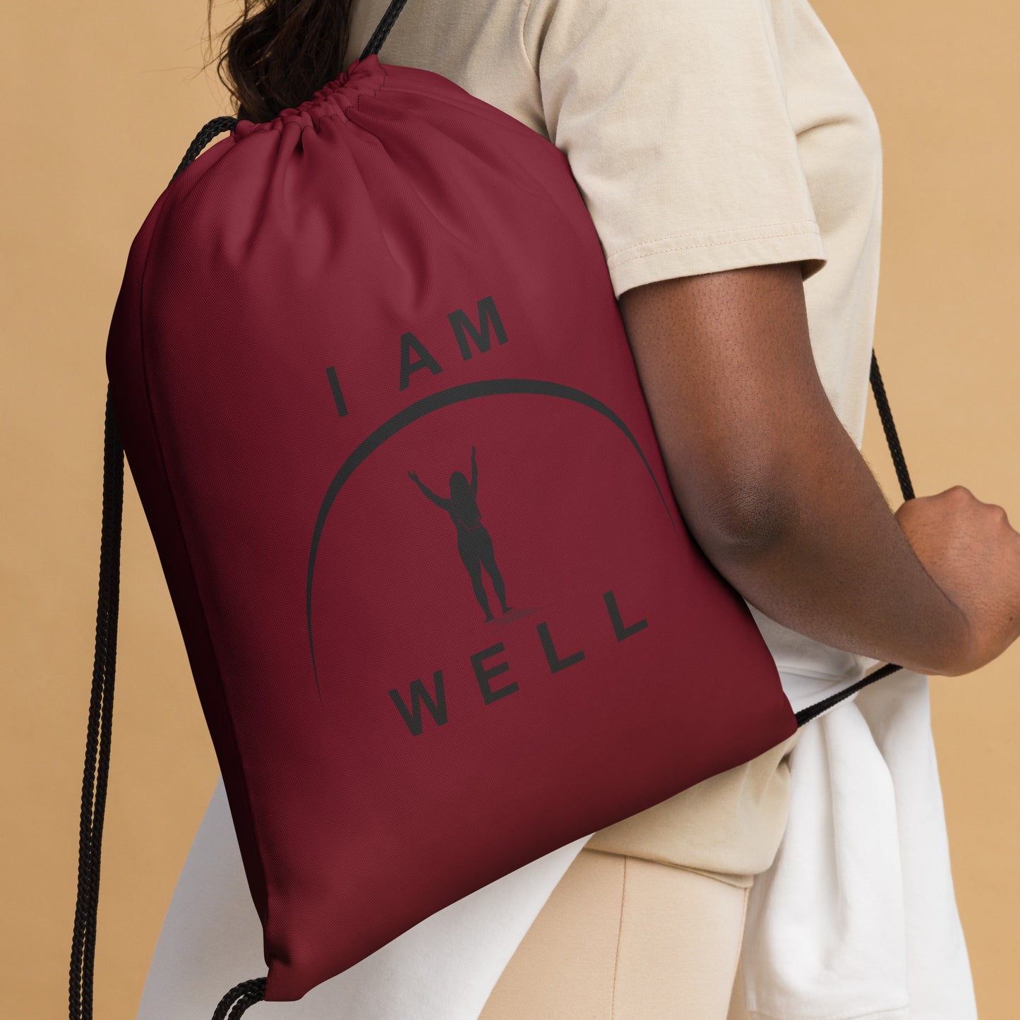 I AM WELL Women's Drawstring Bag - Burgundy w/ Black Logo