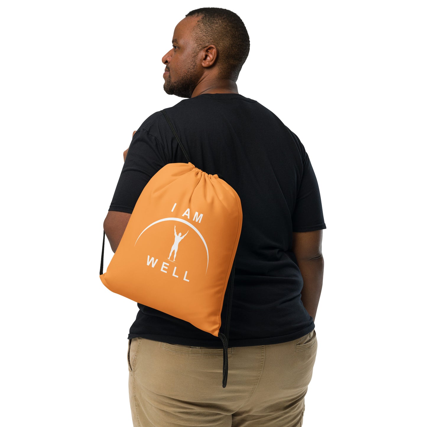 I AM WELL Men's Drawstring Bag - Orange w/ White Logo