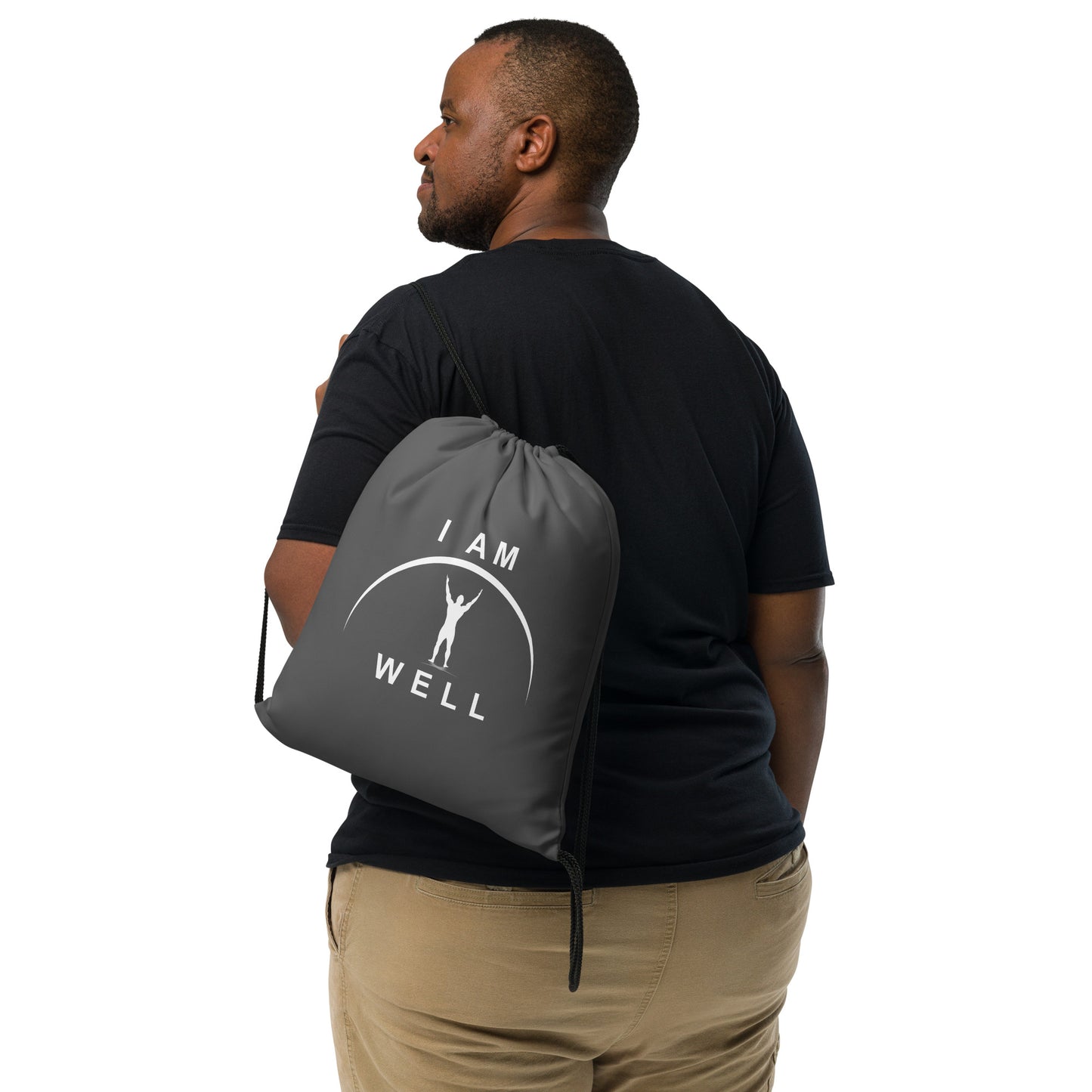 I AM WELL Men's Drawstring Bag - Dark Grey w/ White Logo