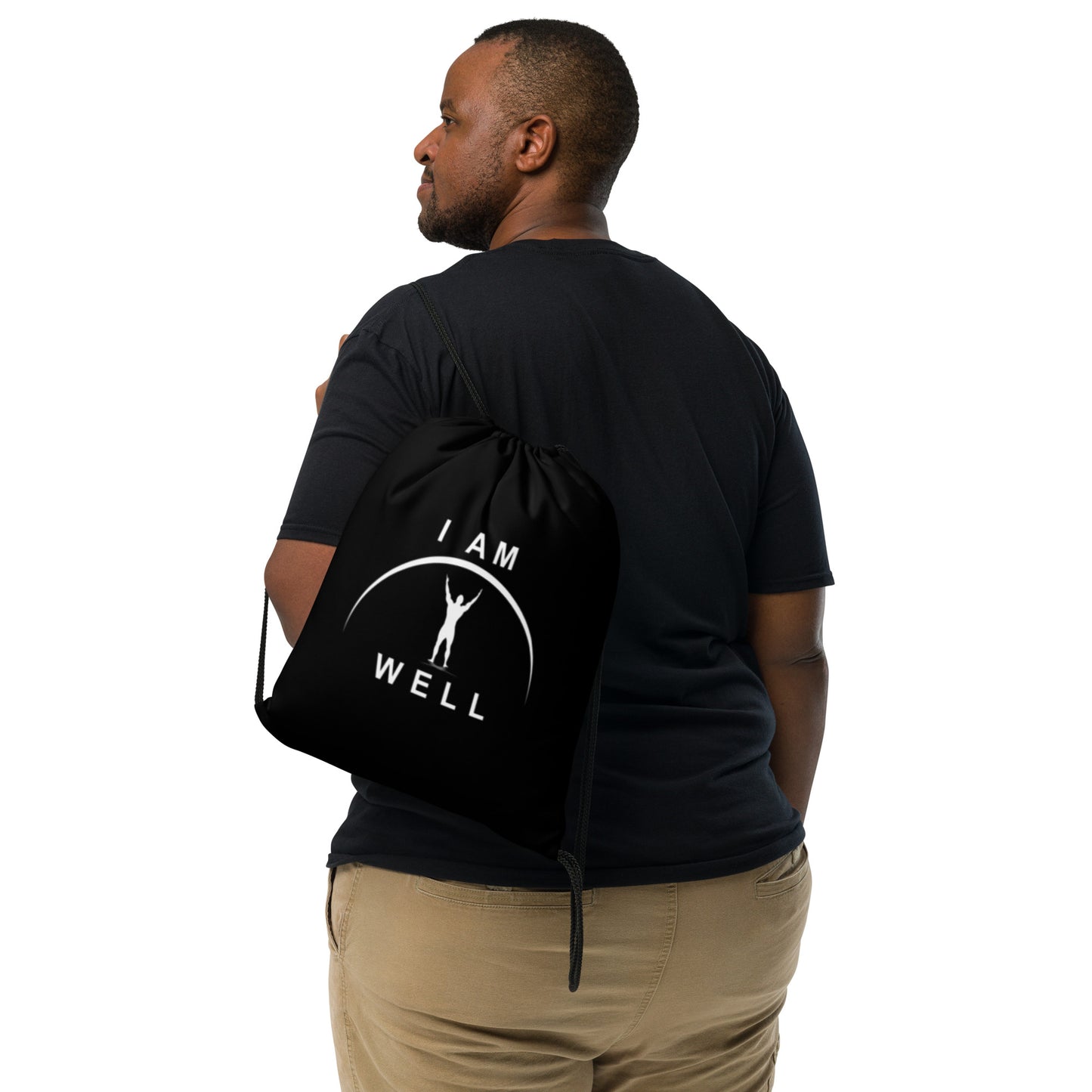 I AM WELL Men's Drawstring Bag - Black w/ White Logo