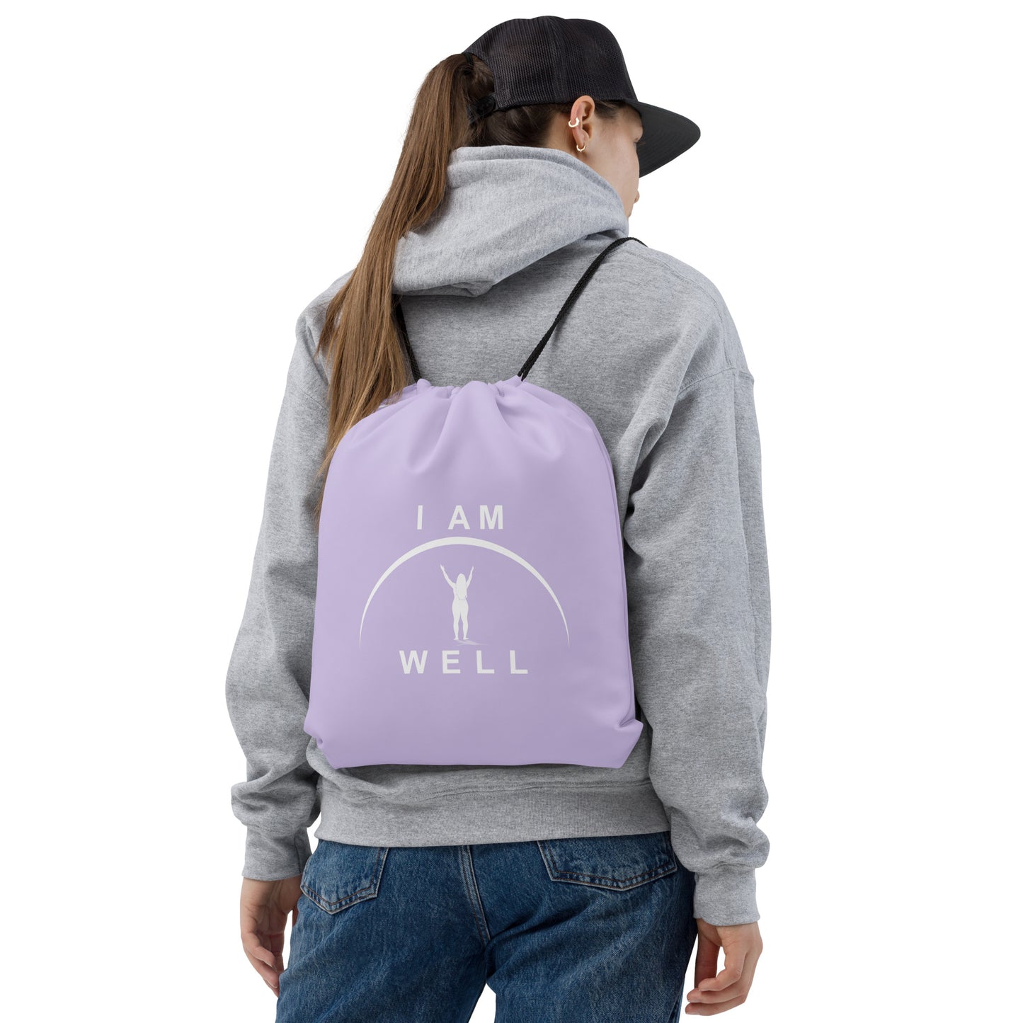 I AM WELL Women's Drawstring Bag - Light Purple w/ White Logo