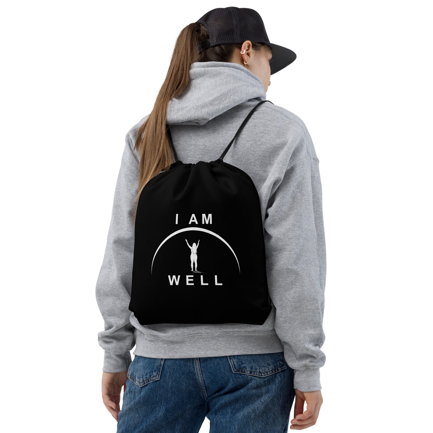 I AM WELL Women's Drawstring Bag - Black w/ White Logo