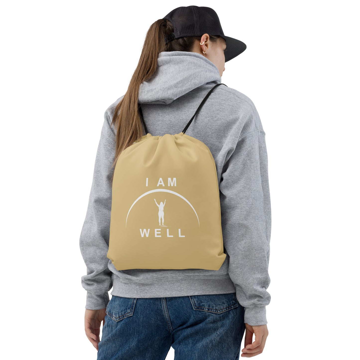 I AM WELL Women's Drawstring Bag - Gold w/ White Logo