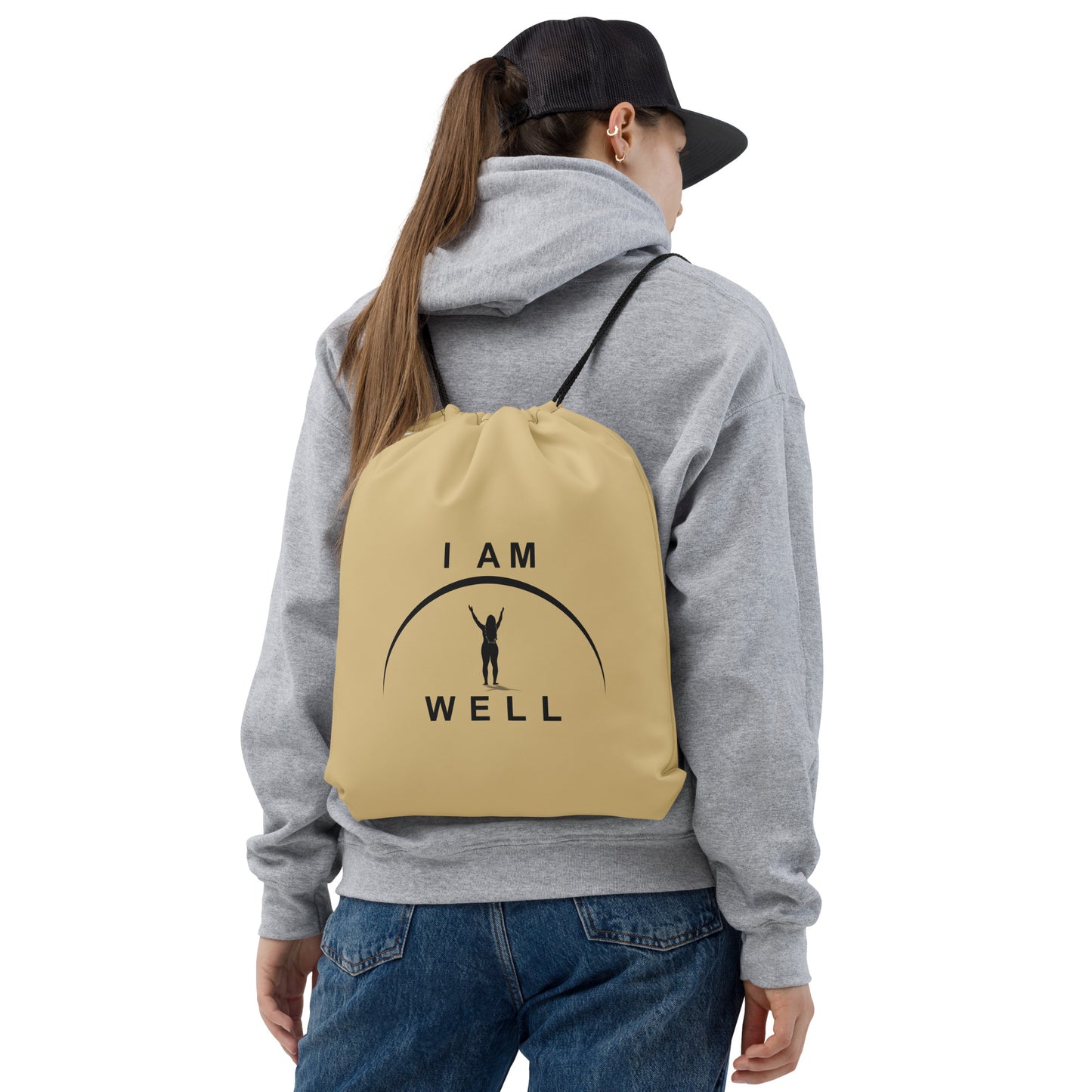 I AM WELL Women's Drawstring Bag - Gold w/ Black Logo