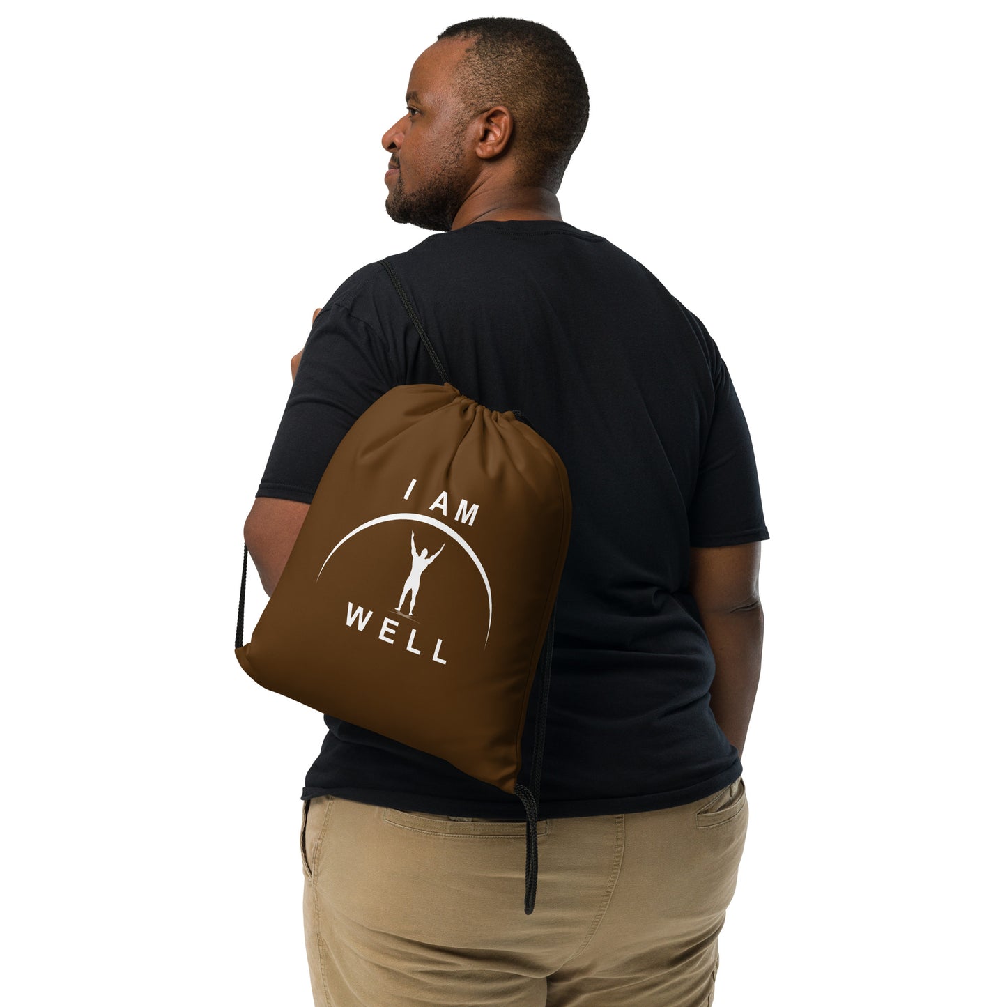 I AM WELL Men's Drawstring Bag - Brown w/ White Logo