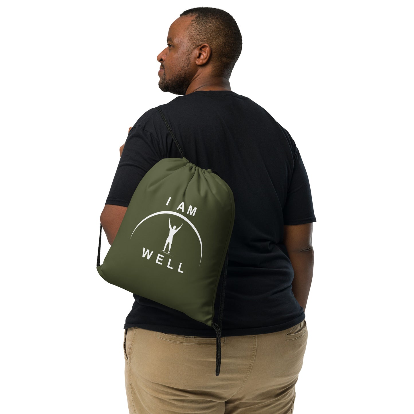 I AM WELL Men's Drawstring Bag - OD Green w/ White Logo