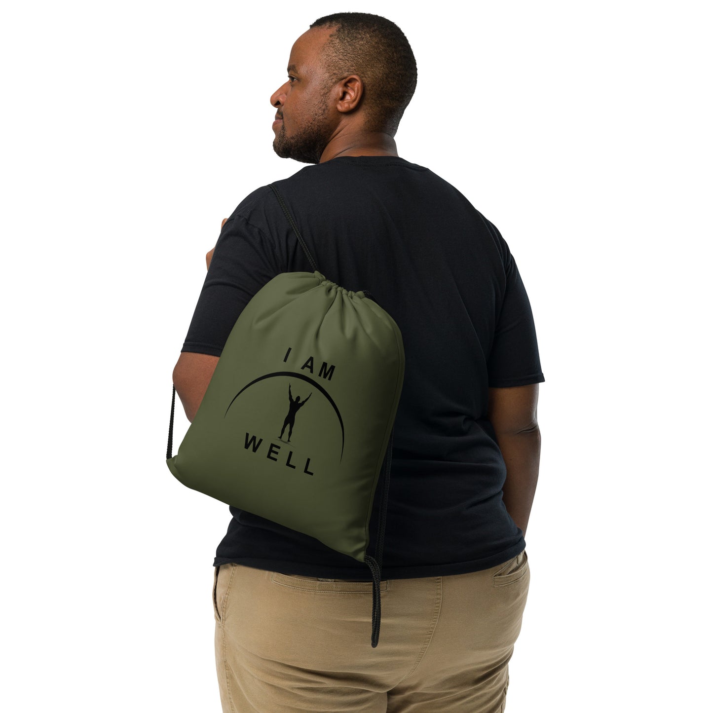 I AM WELL Men's Drawstring Bag - OD Green w/ Black Logo