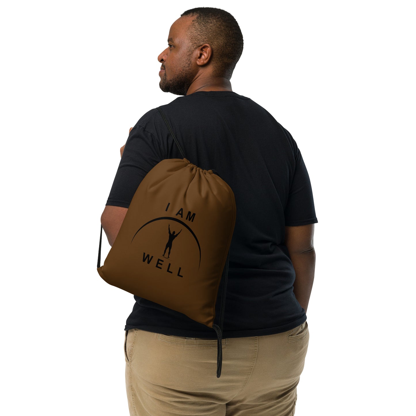 I AM WELL Men's Drawstring Bag - Brown w/ Black Logo