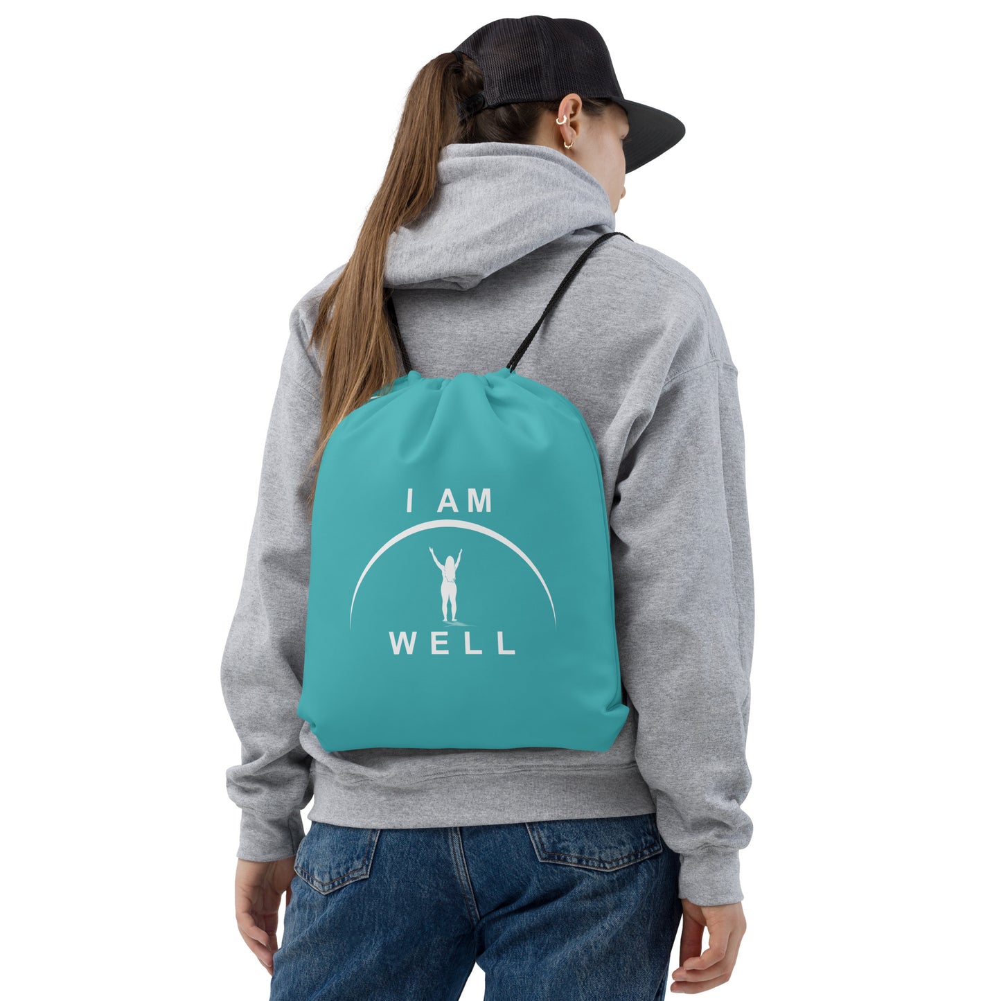 I AM WELL Women's Drawstring Bag - Teal w/ White Logo