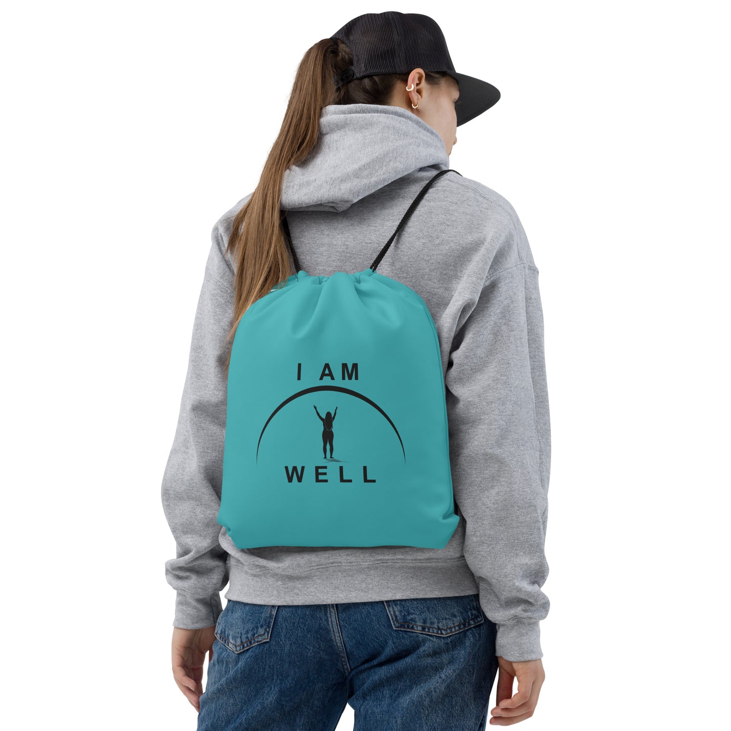 I AM WELL Women's Drawstring Bag - Teal w/ Black Logo