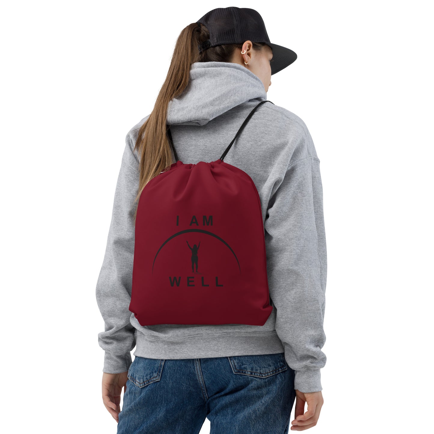 I AM WELL Women's Drawstring Bag - Burgundy w/ Black Logo