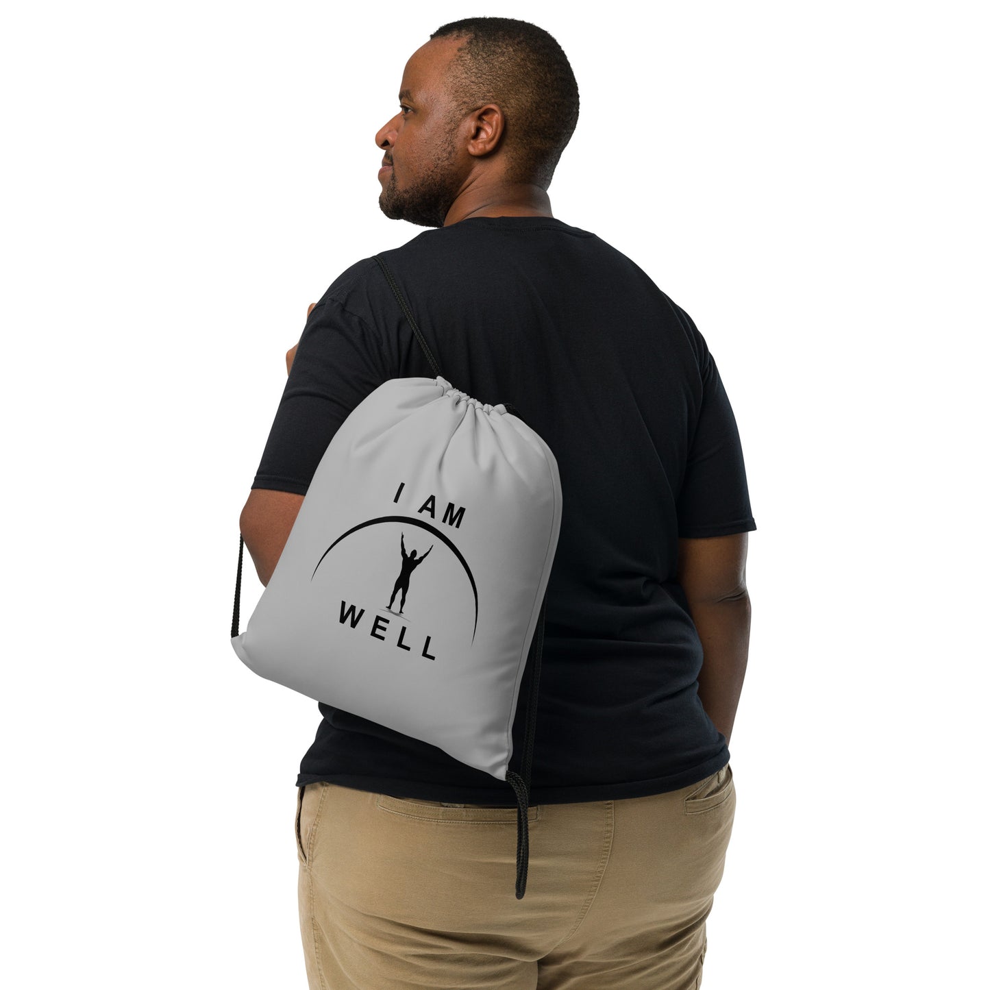 I AM WELL Men's Drawstring Bag - Silver w/ Black Logo