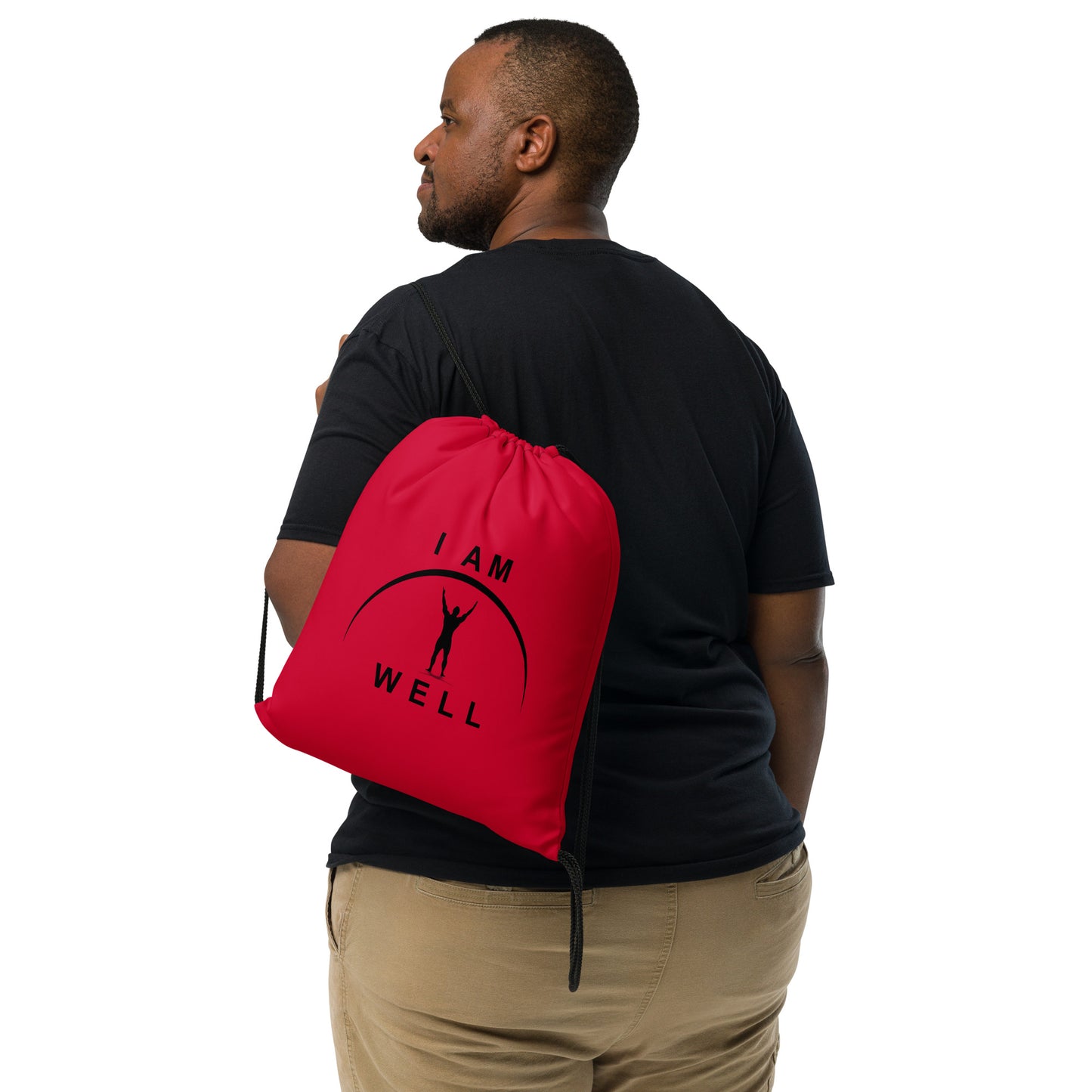 I AM WELL Men's Drawstring Bag - Red w/ Black Logo