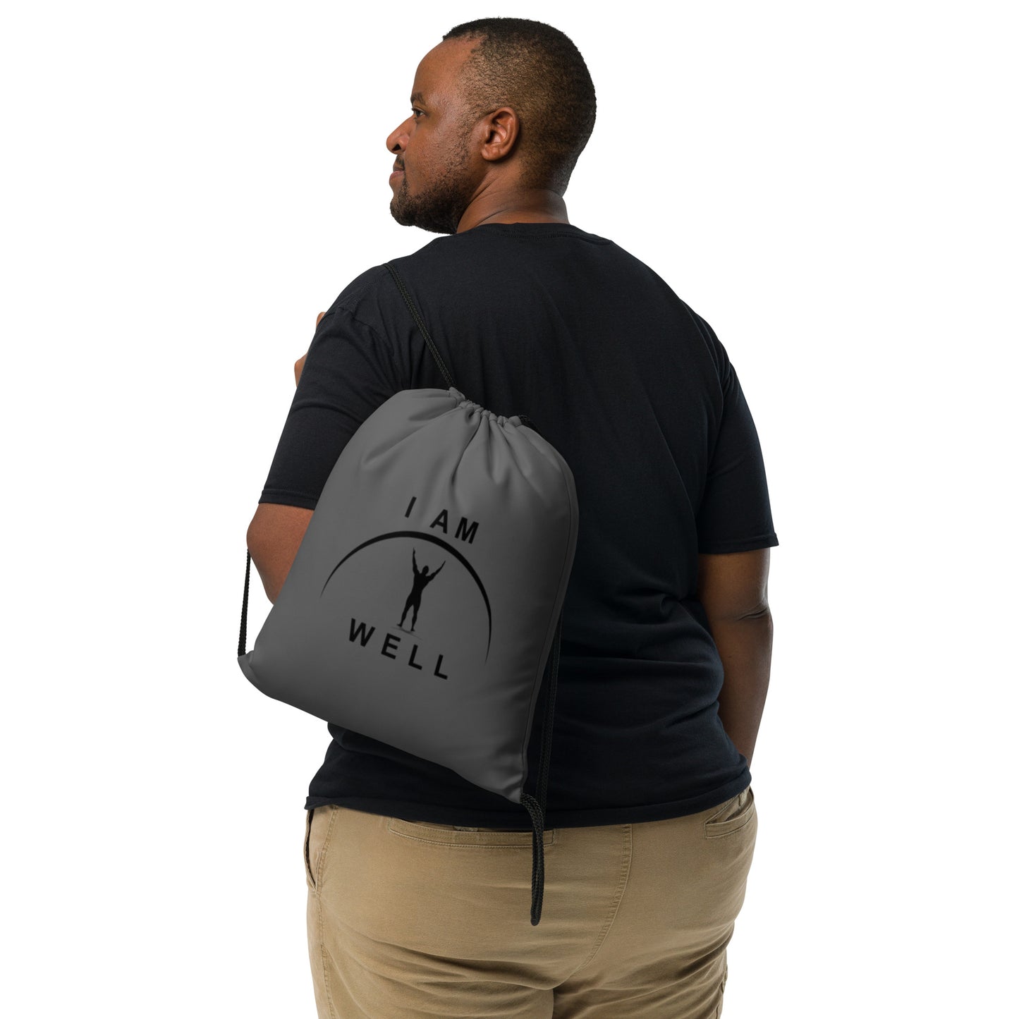 I AM WELL Men's Drawstring Bag - Dark Grey w/ Black Logo