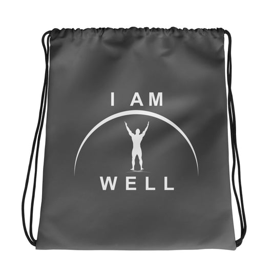 I AM WELL Men's Drawstring Bag - Dark Grey w/ White Logo