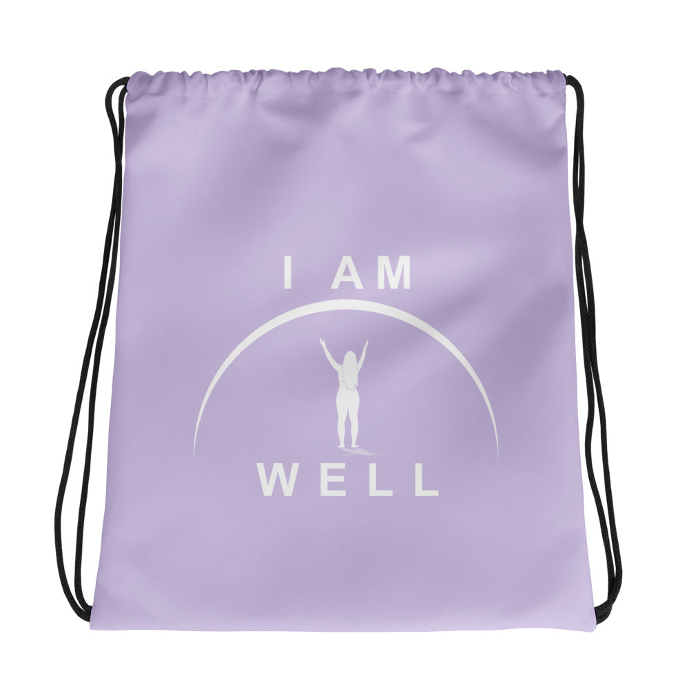 I AM WELL Women's Drawstring Bag - Light Purple w/ White Logo