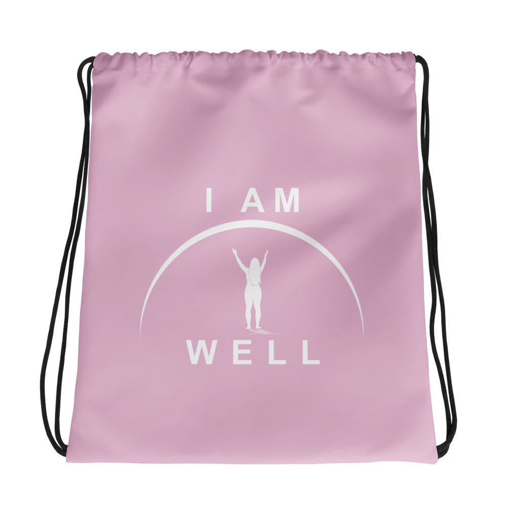 I AM WELL Women's Drawstring Bag - Pink w/ White Logo