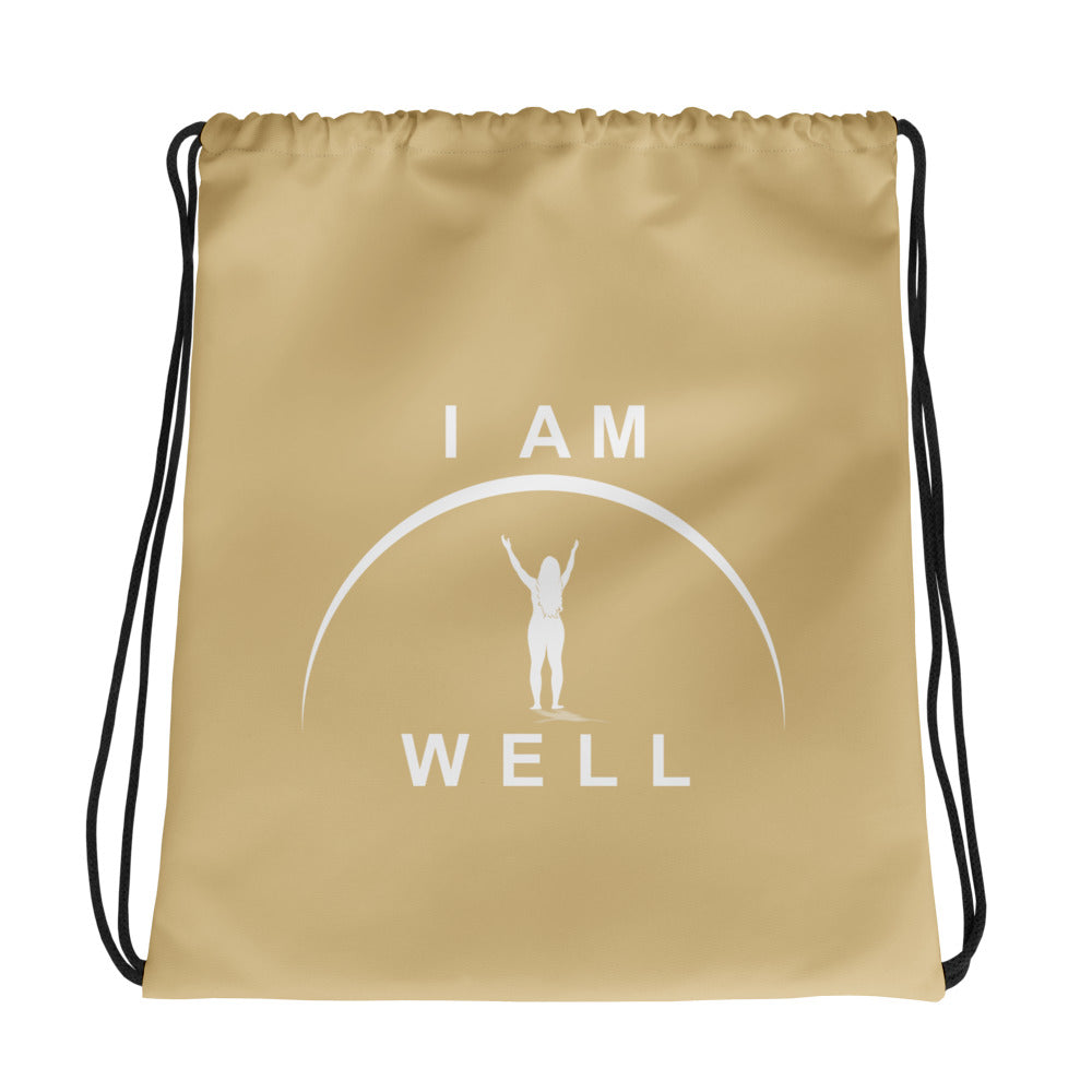 I AM WELL Women's Drawstring Bag - Gold w/ White Logo