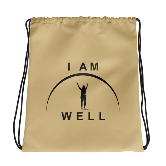 I AM WELL Women's Drawstring Bag - Gold w/ Black Logo