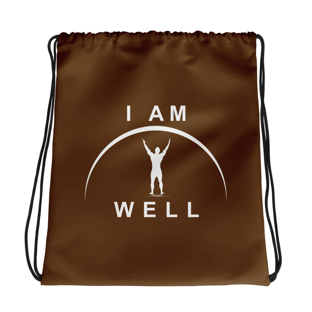 I AM WELL Men's Drawstring Bag - Brown w/ White Logo