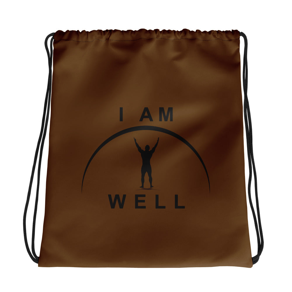 I AM WELL Men's Drawstring Bag - Brown w/ Black Logo