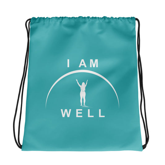 I AM WELL Women's Drawstring Bag - Teal w/ White Logo