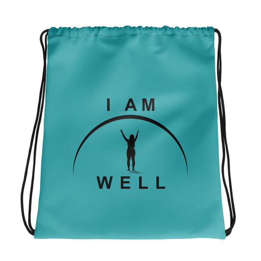 I AM WELL Women's Drawstring Bag - Teal w/ Black Logo