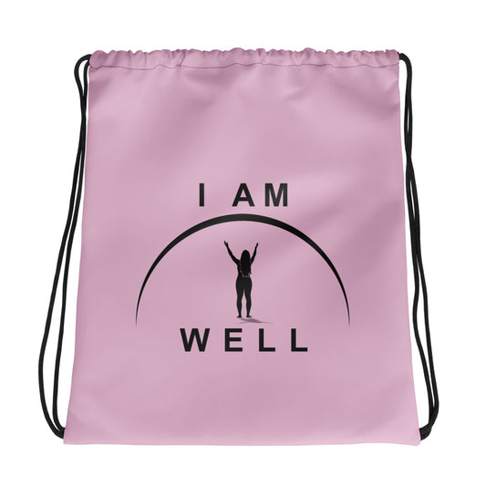 I AM WELL Women's Drawstring Bag - Pink w/ Black Logo