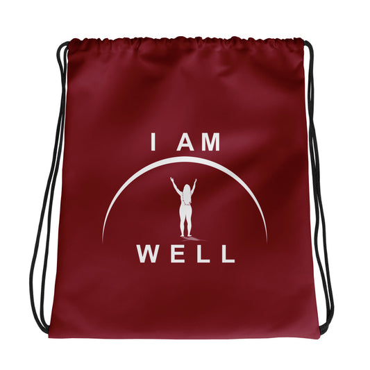 I AM WELL Women's Drawstring Bag - Burgundy w/ White Logo