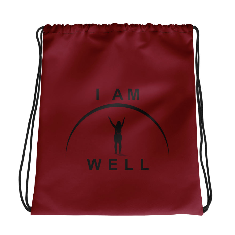 I AM WELL Women's Drawstring Bag - Burgundy w/ Black Logo