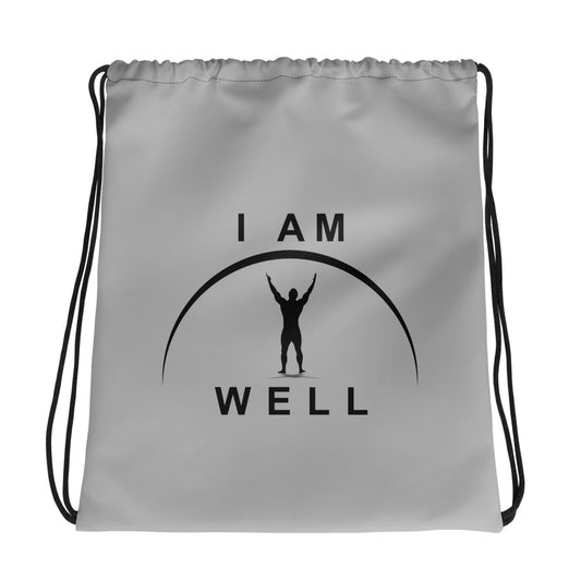 I AM WELL Men's Drawstring Bag - Silver w/ Black Logo