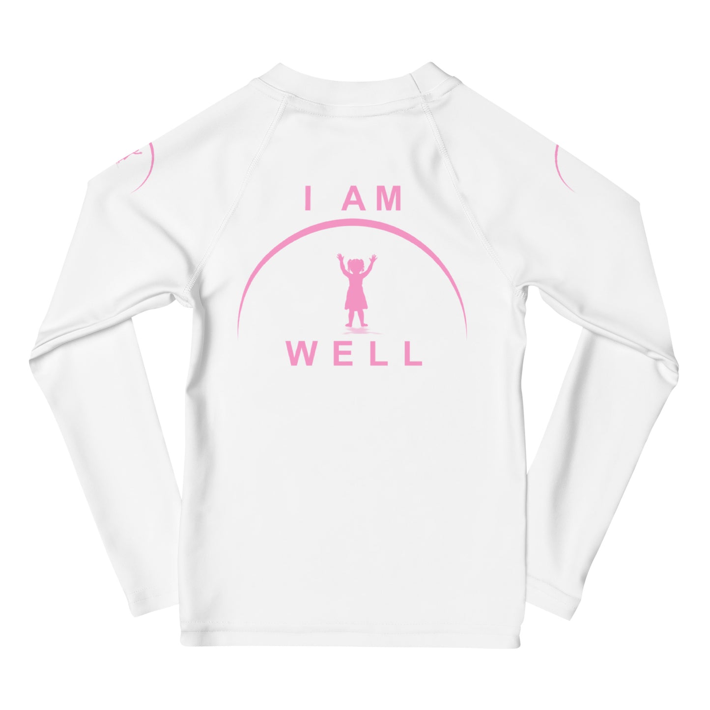 I AM WELL Girls' Rash Guard White w/ Pink Logo