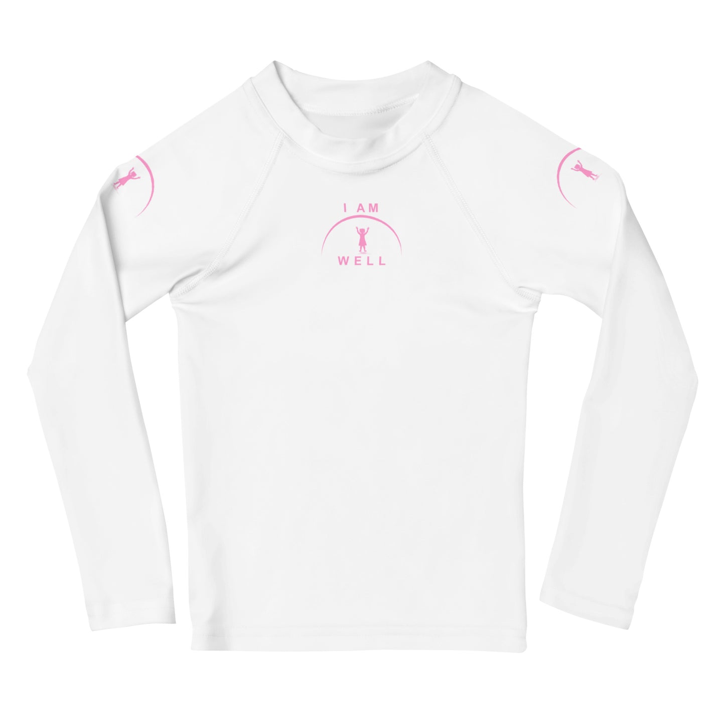 I AM WELL Girls' Rash Guard White w/ Pink Logo