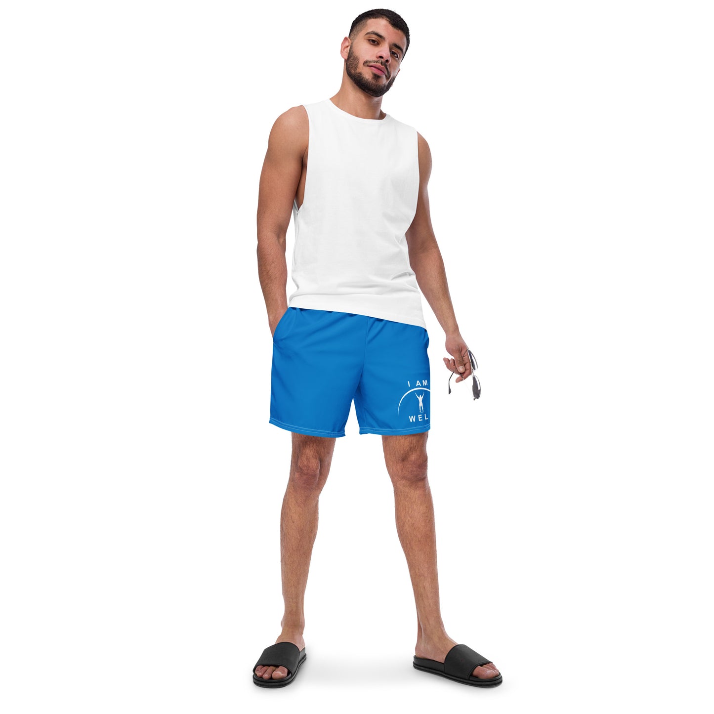 I AM WELL Men's Swim Trunks - Blue w/ White Logo