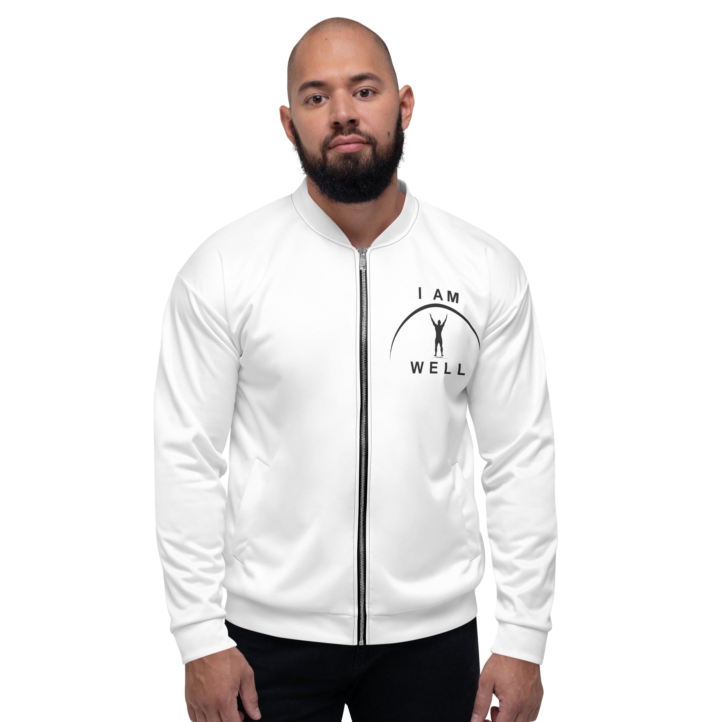 I AM WELL Men's Bomber Jacket - White w/ Black Logo