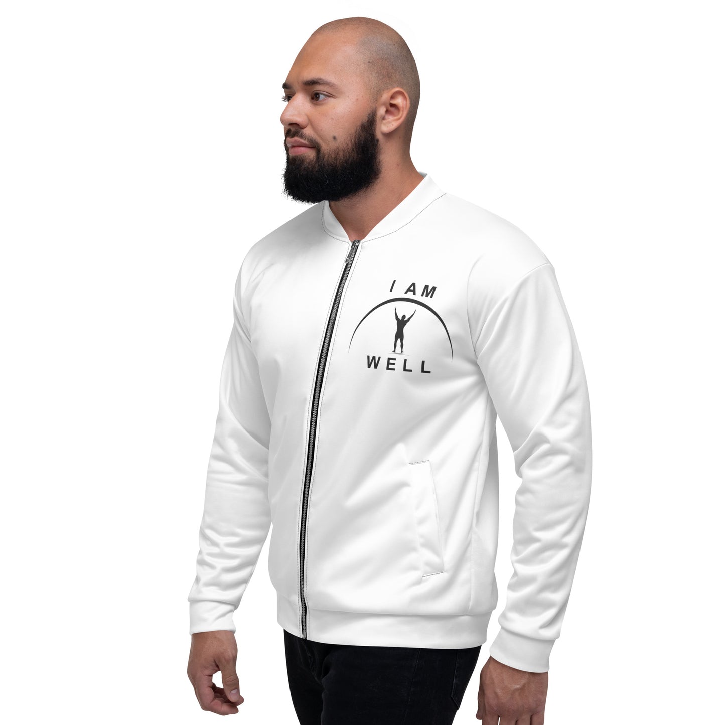 I AM WELL Men's Bomber Jacket - White w/ Black Logo