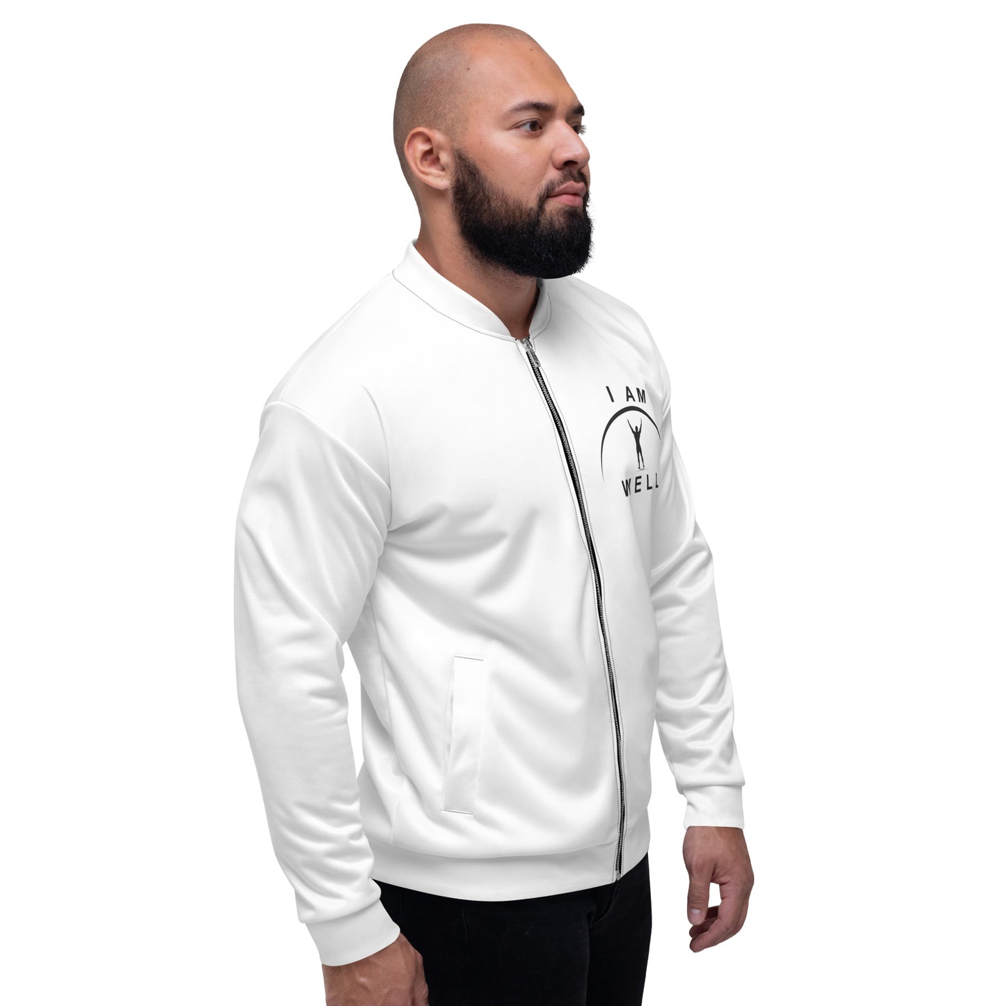 I AM WELL Men's Bomber Jacket - White w/ Black Logo