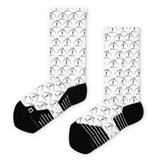 I AM WELL Men's Athletic Crew Socks - White w/ Black Logo Tile